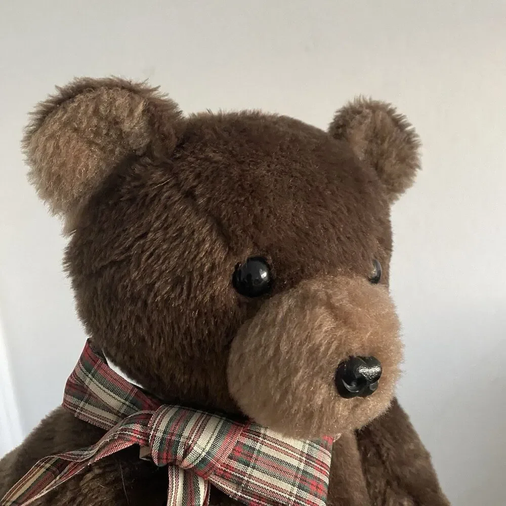RUSS Stuffed JAX TEDDY BEAR FAUX FUR Plush Brown Animal Plaid Bow Toy